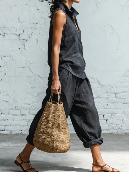 Sophia | Ensemble Chemise Col et Pantalons Amples