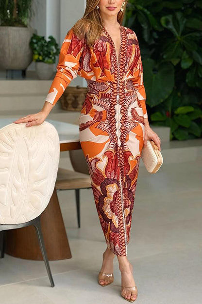 Eva | Robe Midi Dolman Imprimé Unique Sun Escape