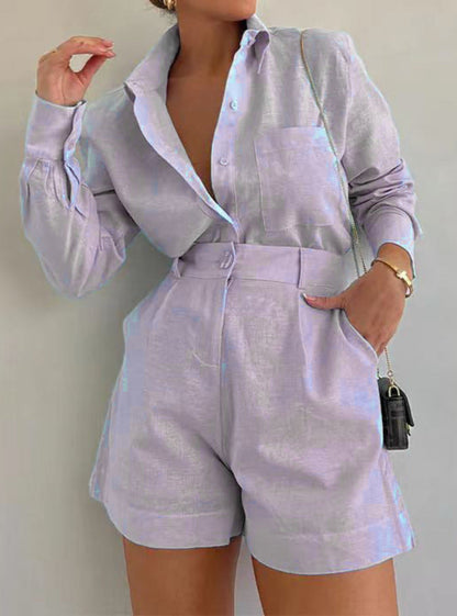 Lila | Ensemble de shorts à manches longues en coton et lin
