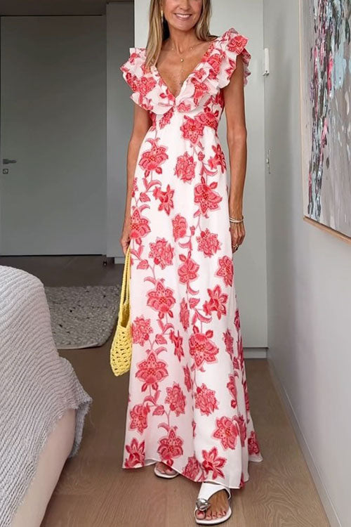 Patricia  | Robe Maxi à Imprimé Floral Volanté