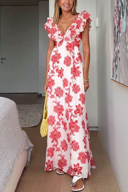 Patricia  | Robe Maxi à Imprimé Floral Volanté