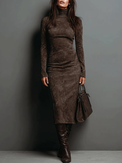 Robine | Robe Midi en Suède à Manches Longues
