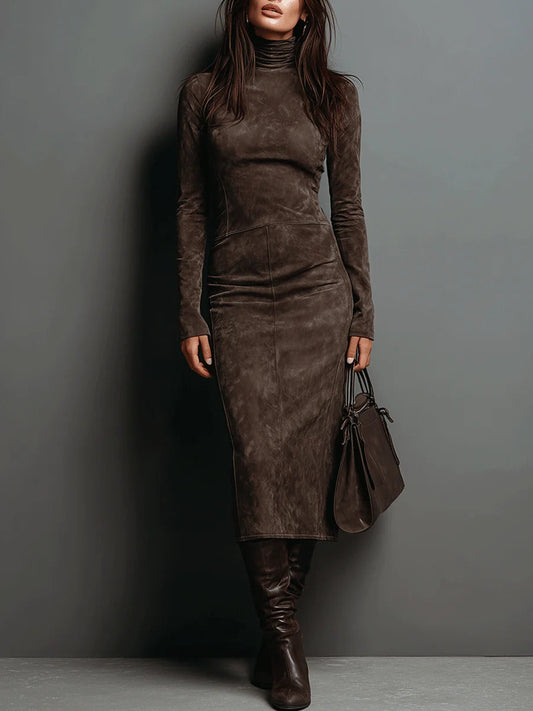 Robine | Robe Midi en Suède à Manches Longues