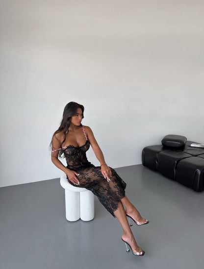 Georgina™ | Robe de nuit transparente Pétales de Minuit