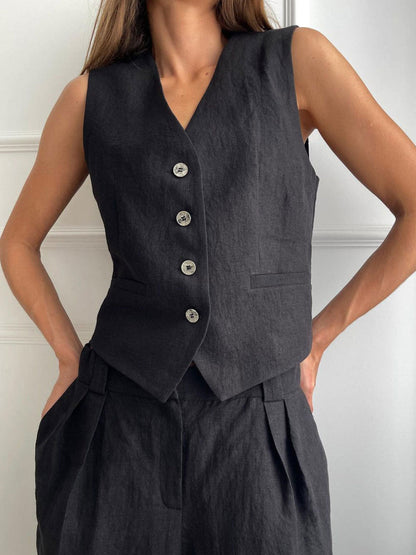Lila | Costume Pantalon Large Plissé à Col V