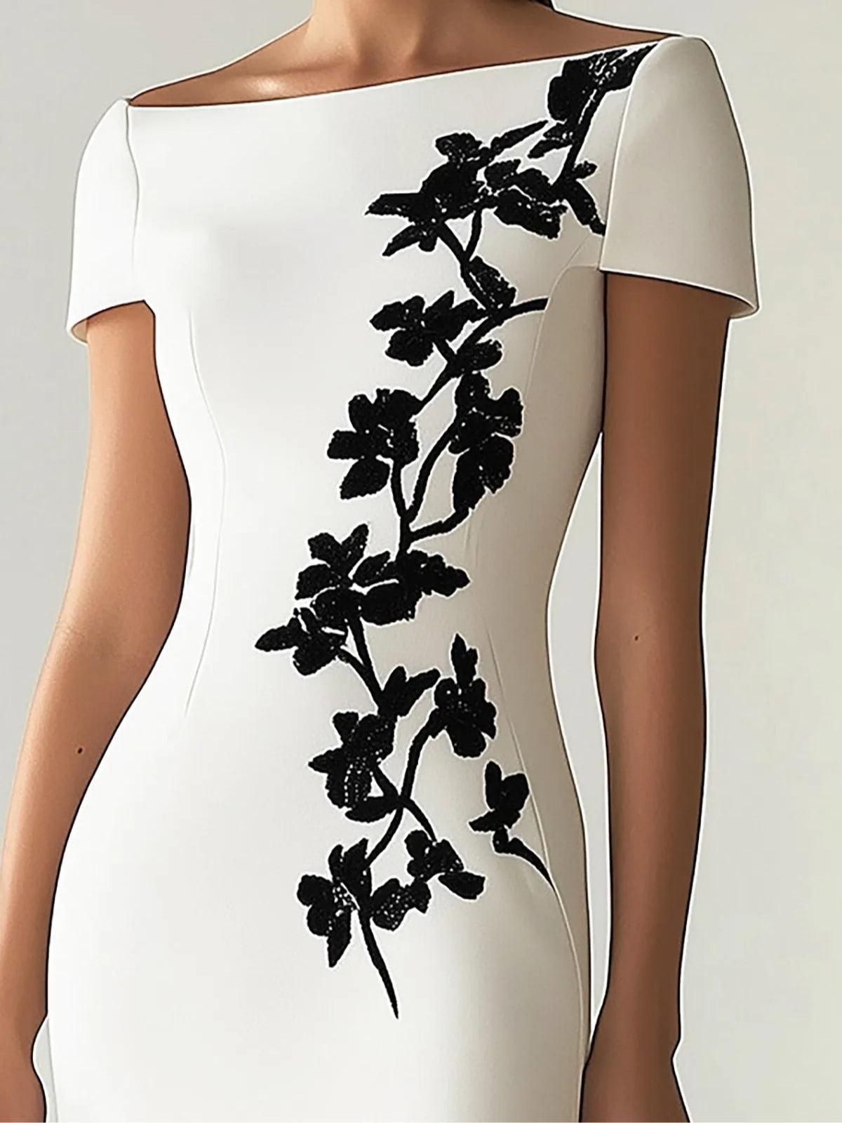 Audrey | Robe Midi Imprimée Florale Chic à Col Bateau