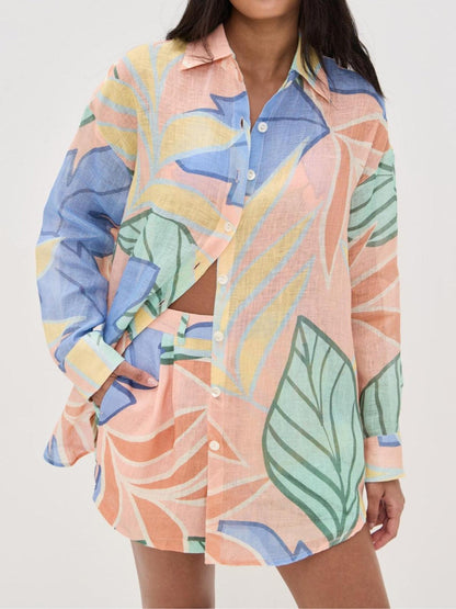 Amandine | Ensemble court imprimé de feuilles tropicales