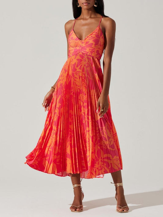 Heather | Collection de Robes Midi Plissées Élégantes à Imprimé Floral Chic Côtier