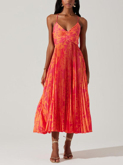 Heather | Collection de Robes Midi Plissées Élégantes à Imprimé Floral Chic Côtier