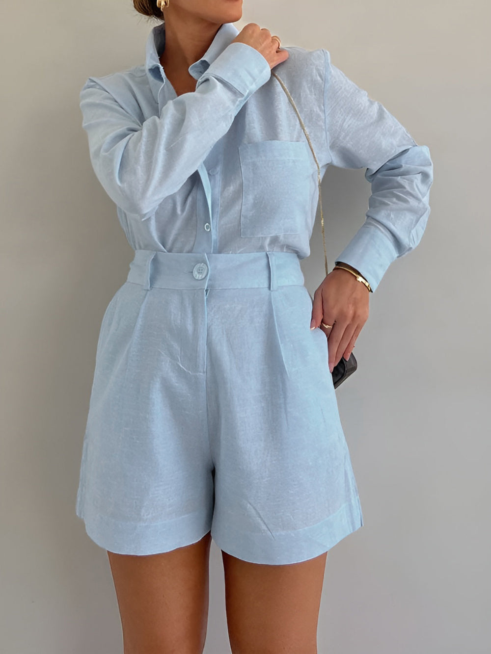 Lila | Ensemble de shorts à manches longues en coton et lin