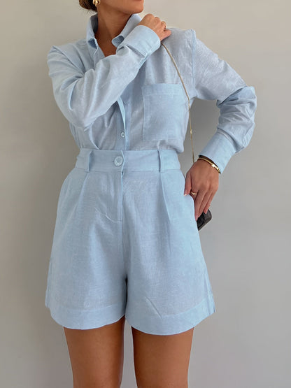 Lila | Ensemble de shorts à manches longues en coton et lin