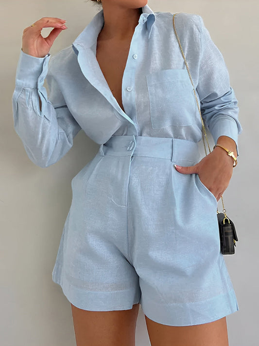 Lila | Ensemble de shorts à manches longues en coton et lin