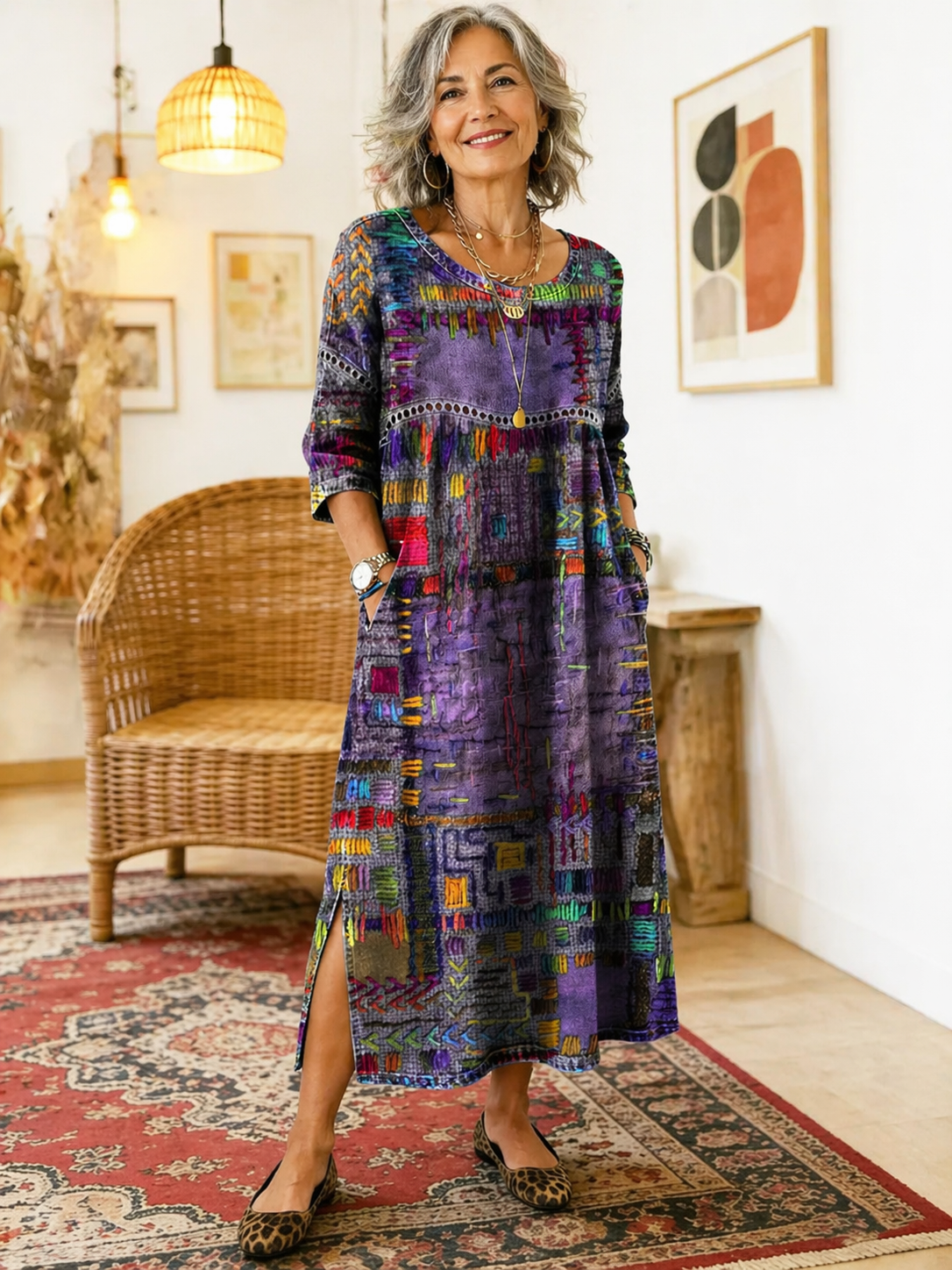 Manuela robe en denim avec patchwork ethnique