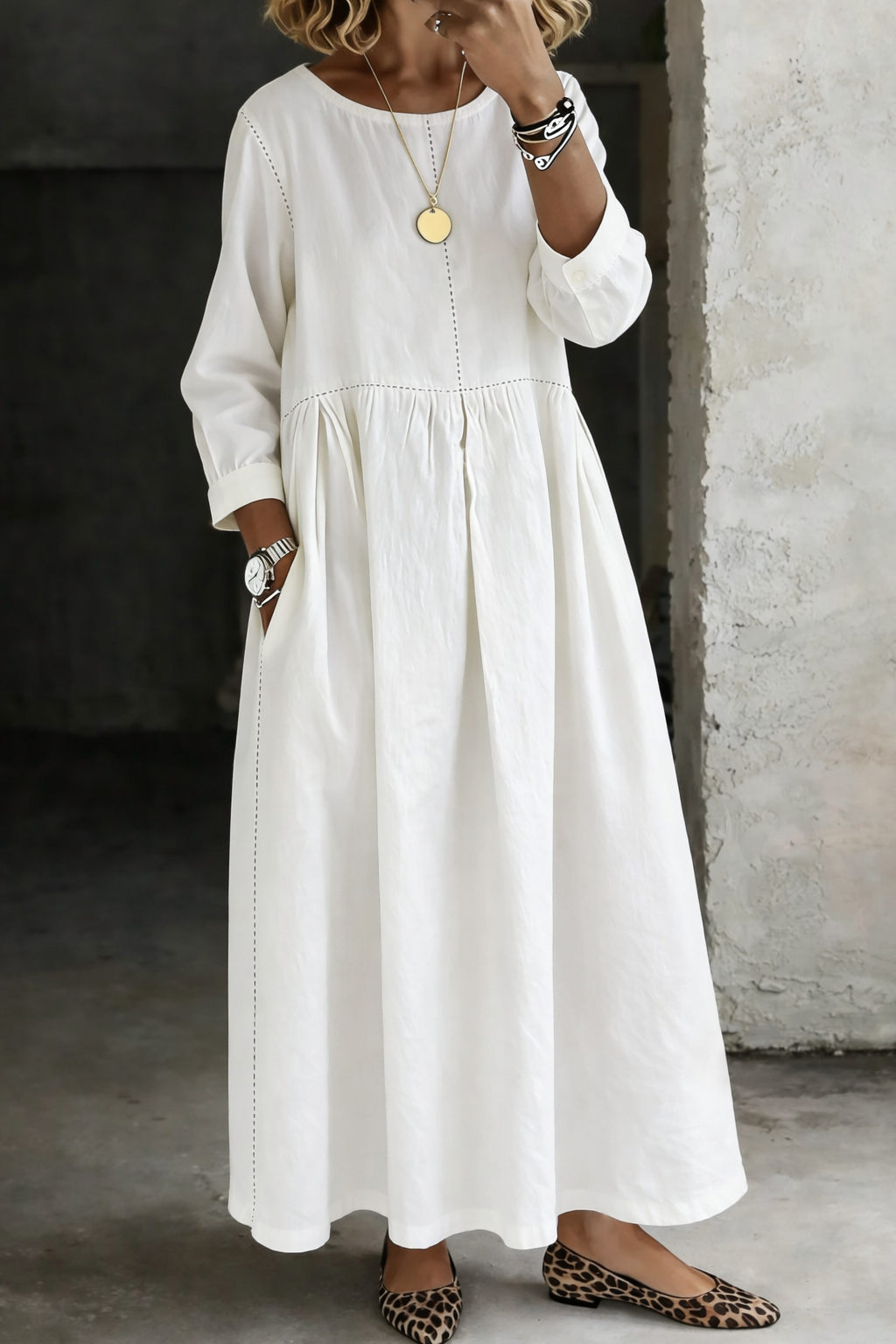 Melissa | Robe en Denim à Col Rond et Manches Longues