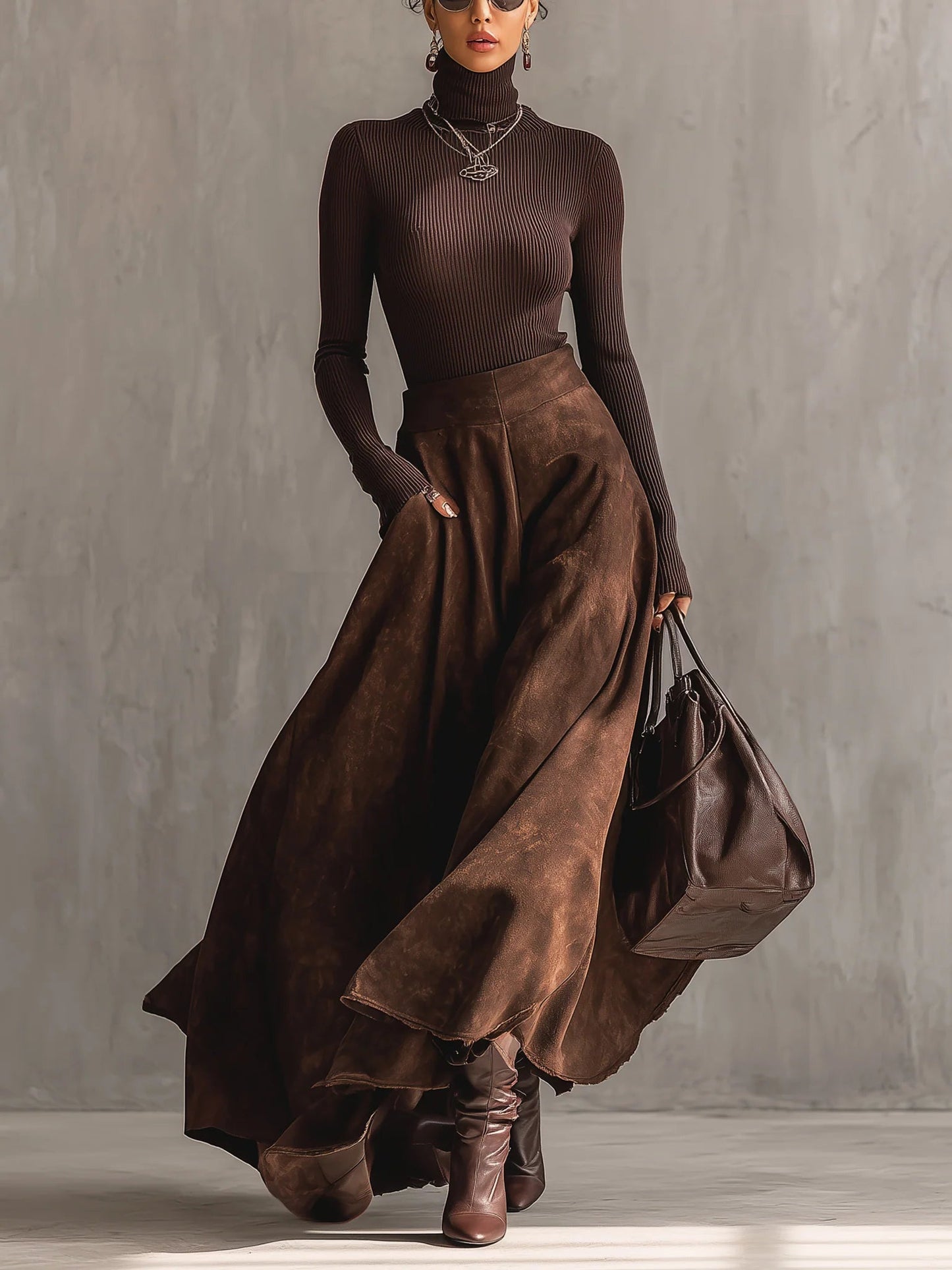 Sienna | Ensemble de jupe midi en daim usé