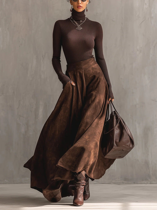Sienna | Ensemble de jupe midi en daim usé