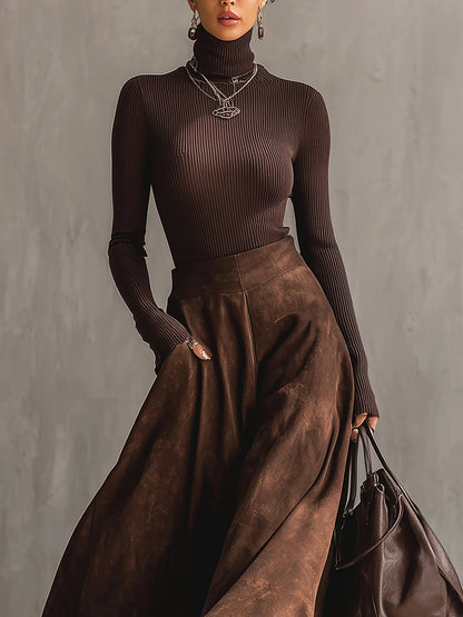 Sienna | Ensemble de jupe midi en daim usé