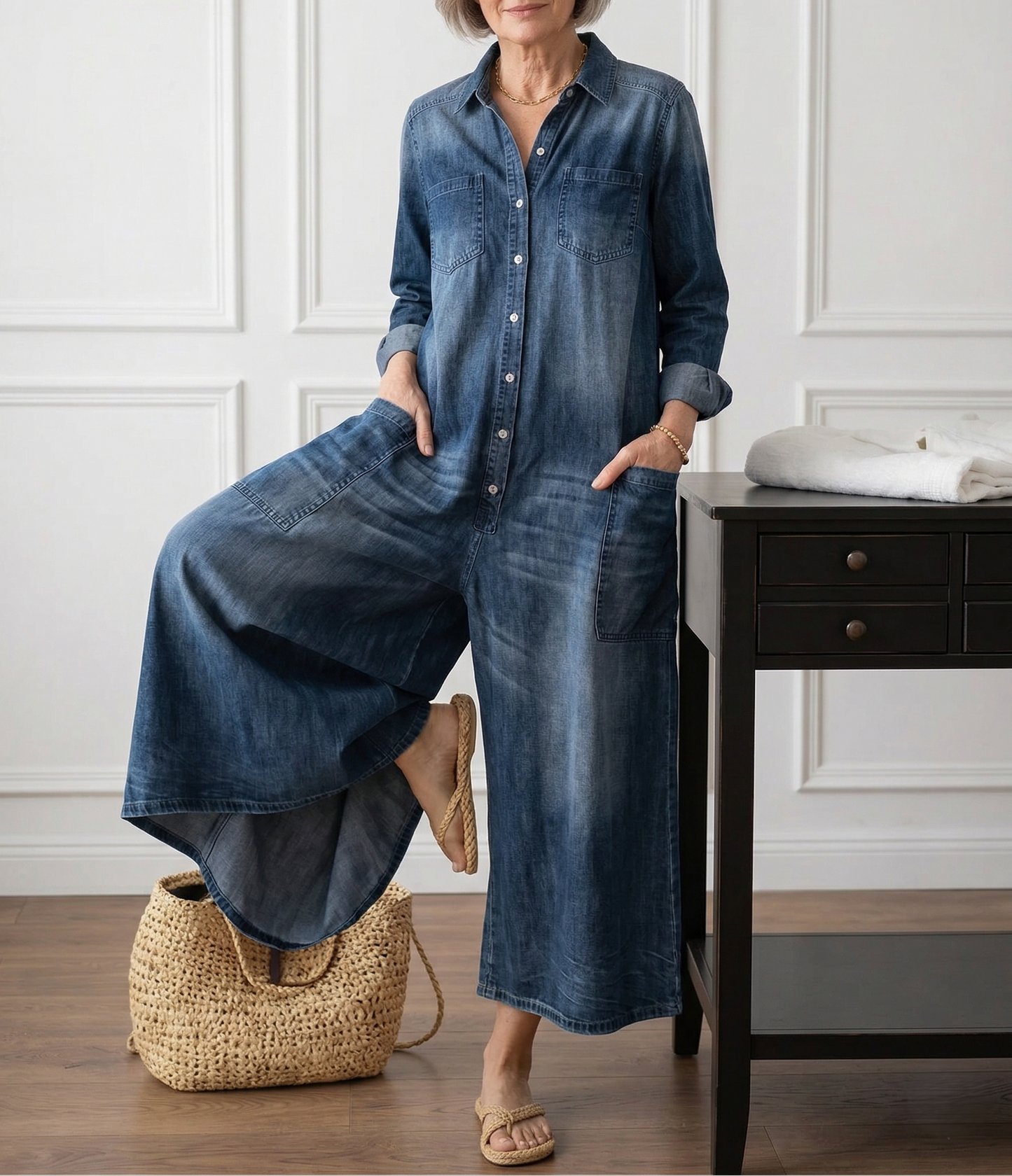 Diana | Salopette en denim vintage en coton lavé avec fermeture à boutons
