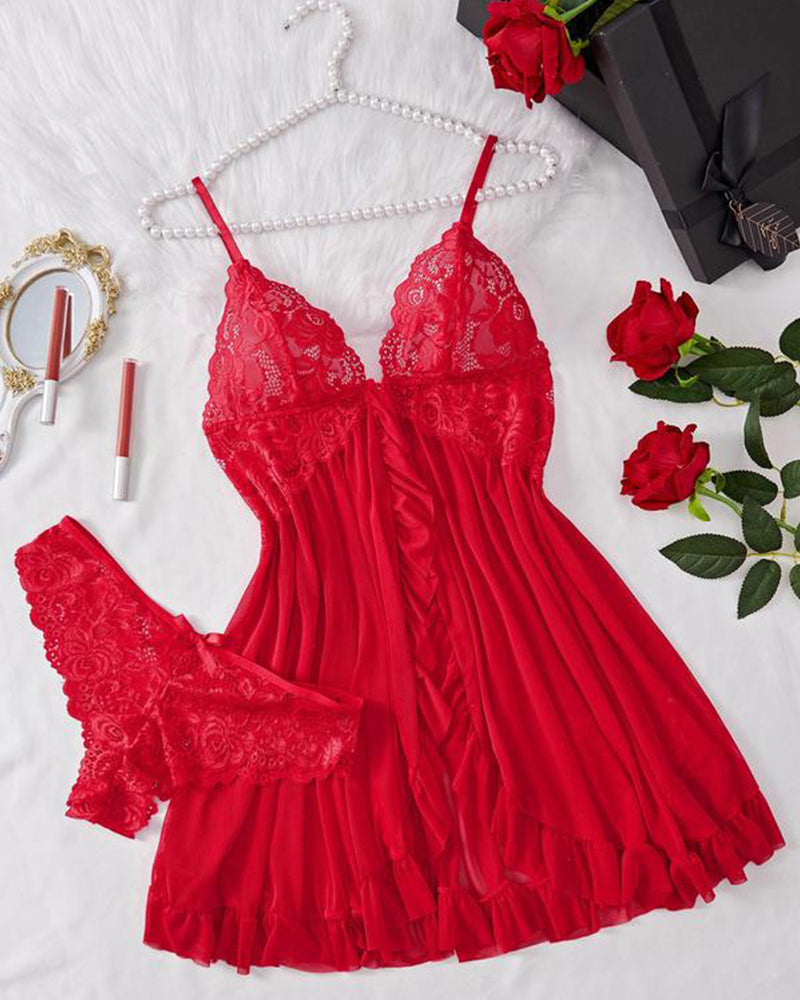 Nina™ | Ensemble de Nuisette en Dentelle Transparente