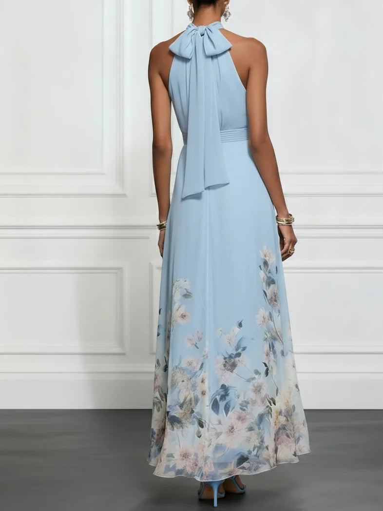 Rosalyn | Robe Maxi Chiffon Floral Bleue