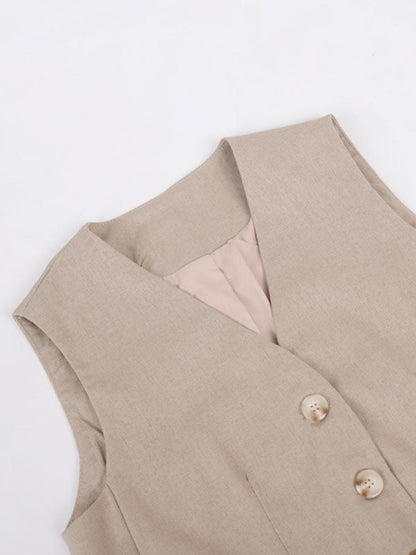 Lila | Costume Pantalon Large Plissé à Col V