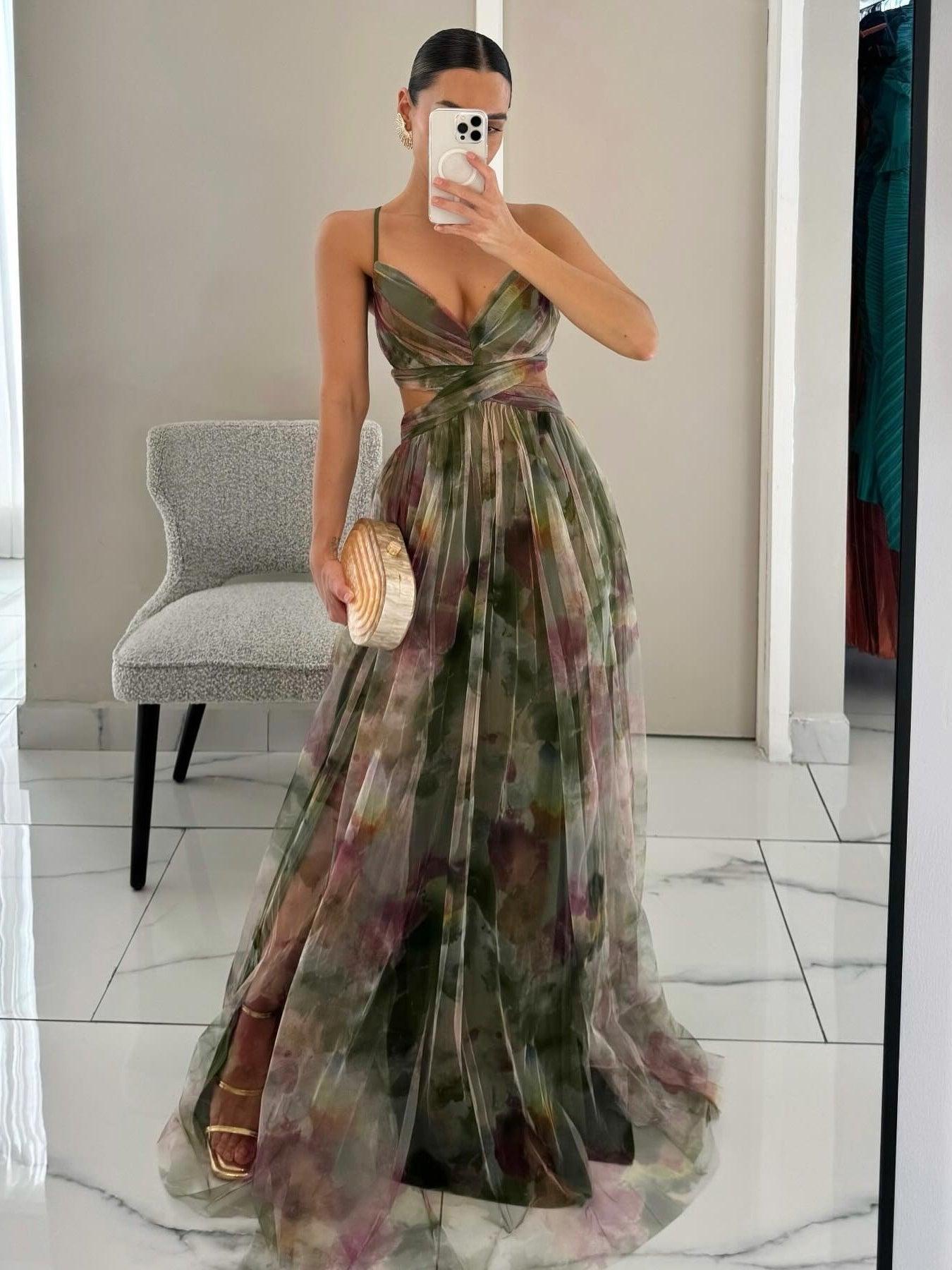 Karen | Robe Maxi V-Découpe à Imprimé Floral