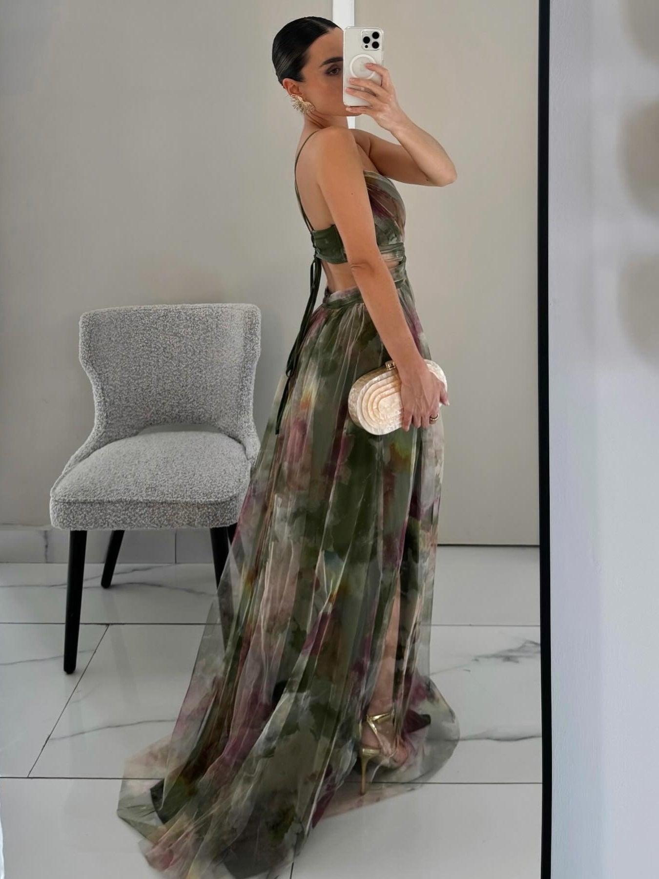 Karen | Robe Maxi V-Découpe à Imprimé Floral