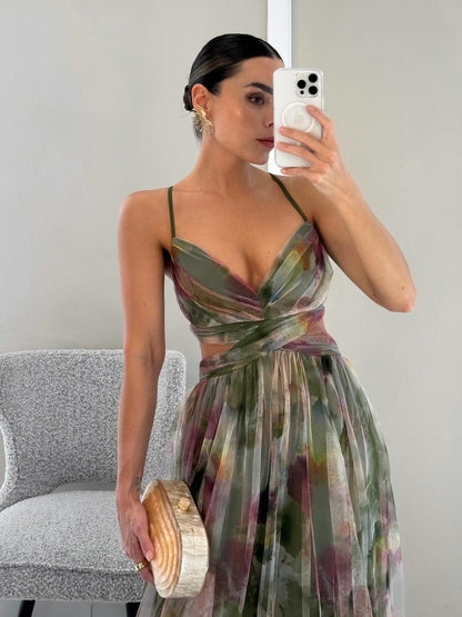 Karen | Robe Maxi V-Découpe à Imprimé Floral