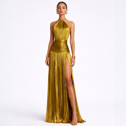 Emma - Robe Halter Métallique à Dos Nu