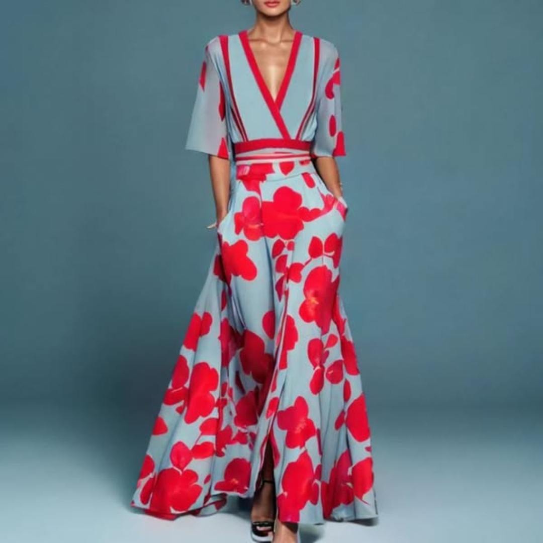 Hazel | Robe Maxi Fleurie à Encolure en V Ceinturée