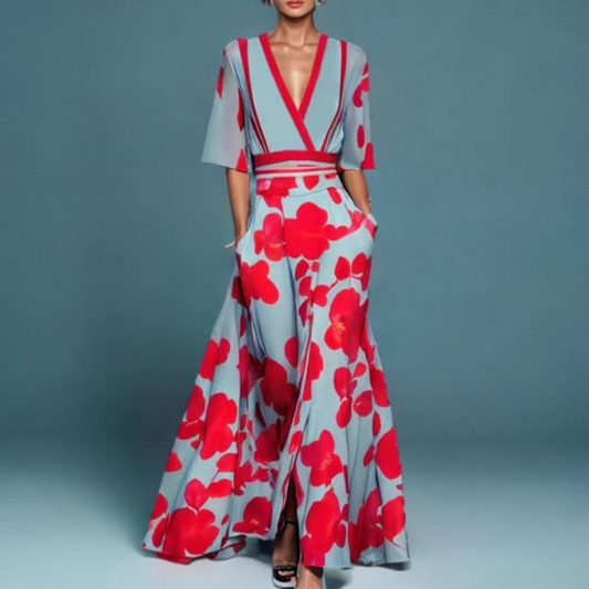 Hazel | Robe Maxi Fleurie à Encolure en V Ceinturée