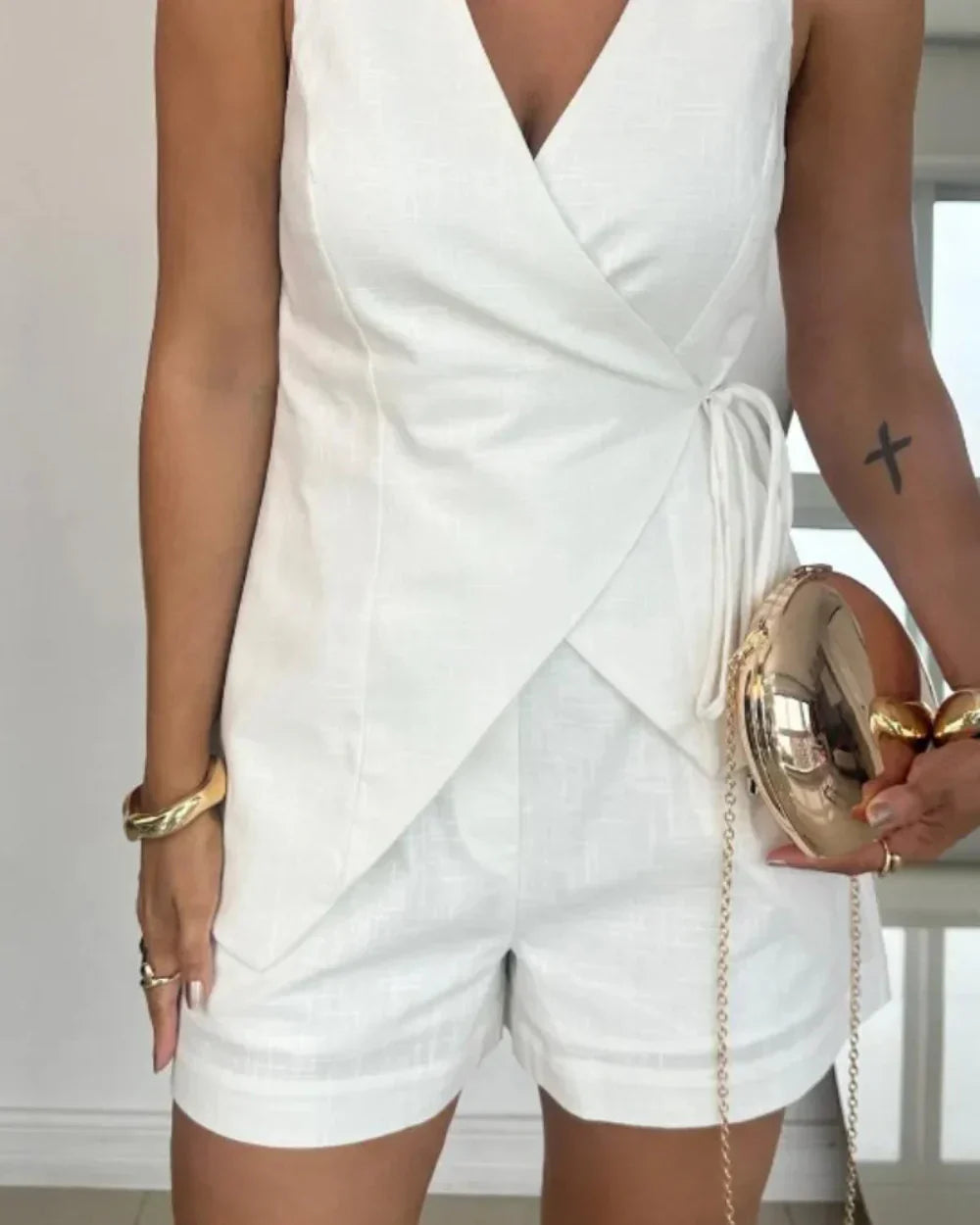 Lila | Ensemble Top et Short en Lin à Col V