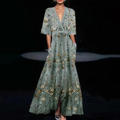Hazel | Robe Maxi Fleurie à Encolure en V Ceinturée