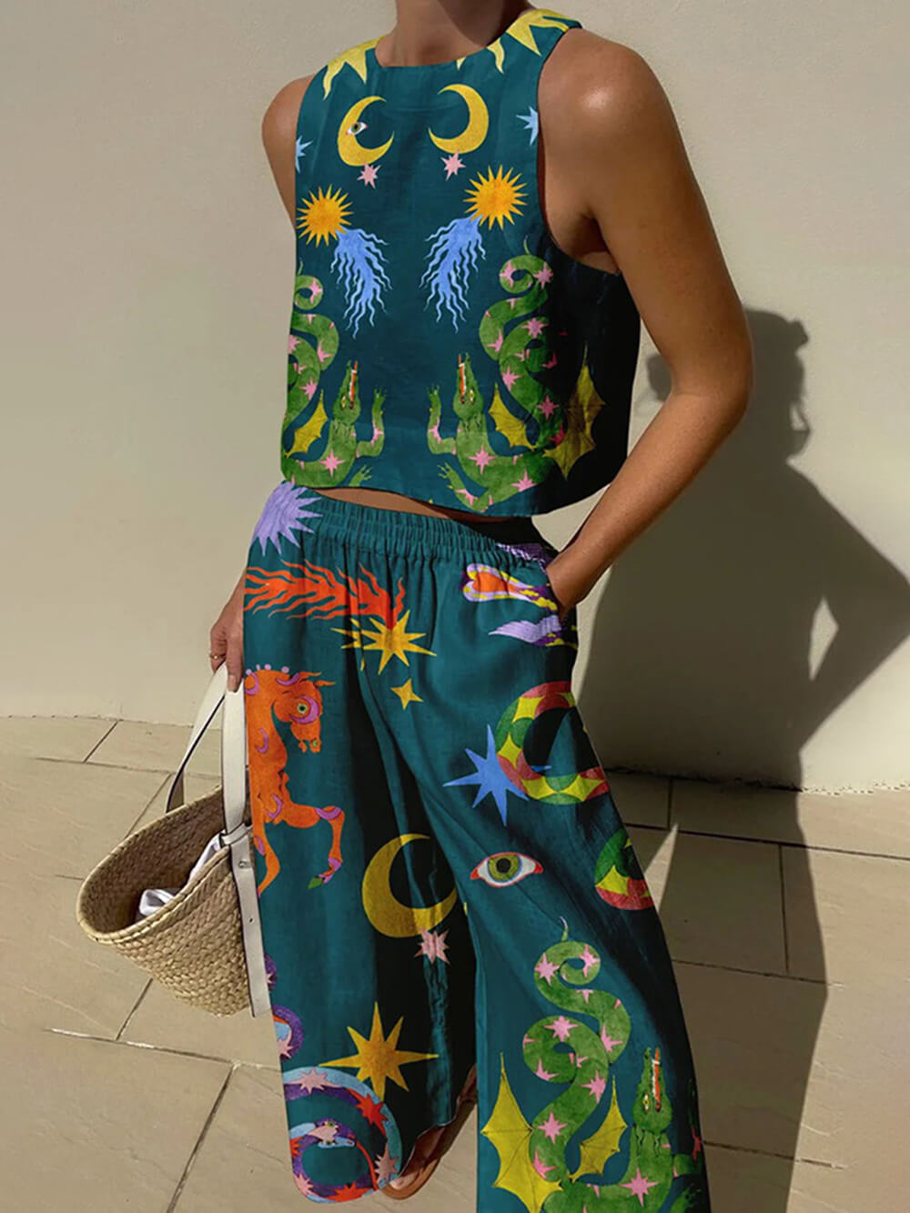 Isabella | Ensemble Débardeur Imprimé et Pantalons à Poches