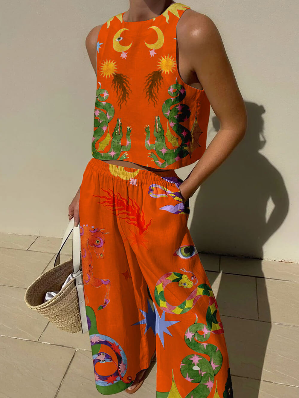 Isabella | Ensemble Débardeur Imprimé et Pantalons à Poches