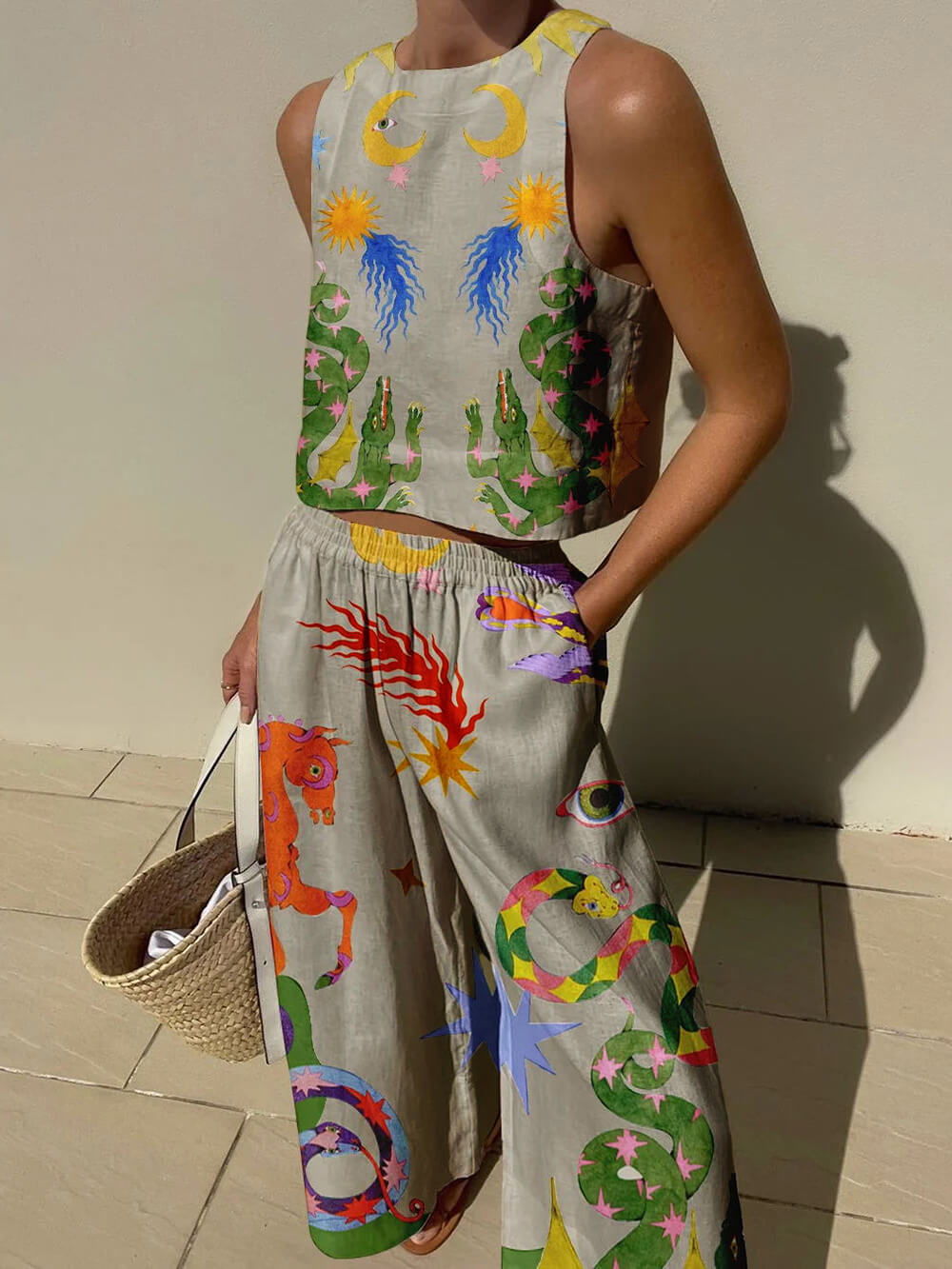 Isabella | Ensemble Débardeur Imprimé et Pantalons à Poches