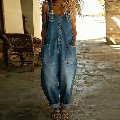 Mae | Salopette en denim vintage doux avec bretelles réglables