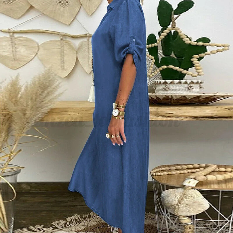 Sadie | Robe Chemise Confortable en Denim