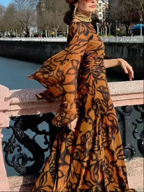 Ashley | Robe longue imprimée marron Beach Glam