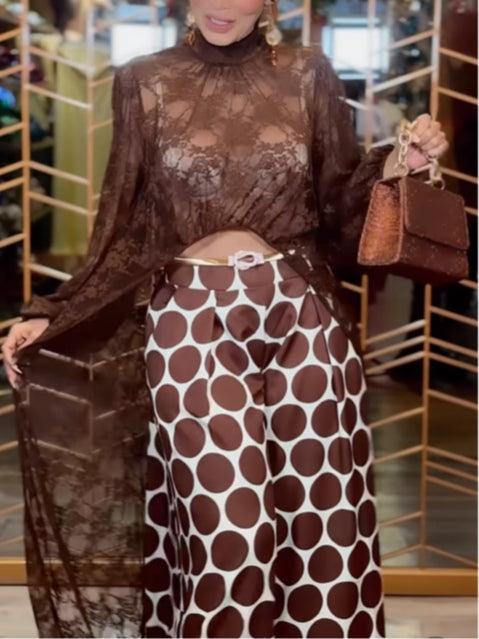 Sienna | Ensemble Top en Dentelle et Pantalons à Pois