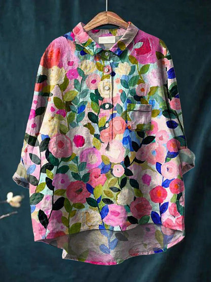 Lina | Chemise Brodée Florale Vibrante