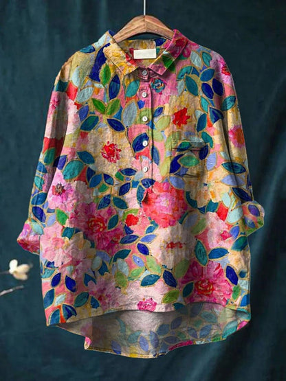 Lina | Chemise Brodée Florale Vibrante