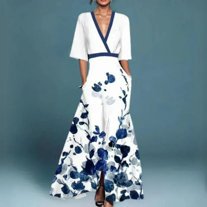 Hazel | Robe Maxi Fleurie à Encolure en V Ceinturée