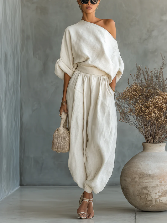 Sophie | Ensemble Top Bardot et Pantalons Tapered