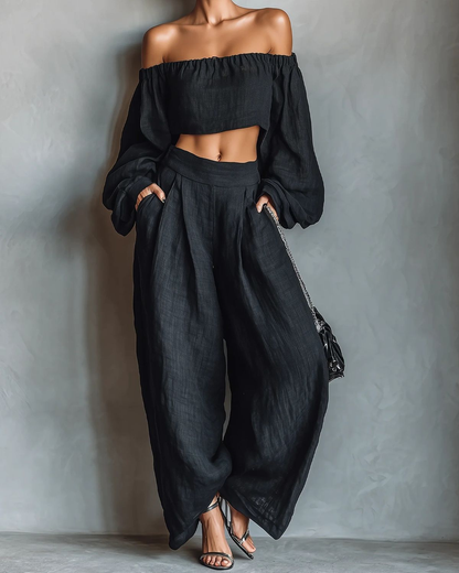 Serena | Ensemble Haut Off-Shoulder et Pantalon Large