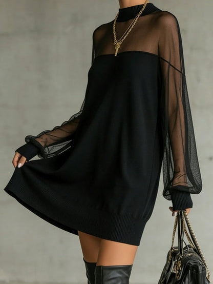 Daisy | Robe Midi à Col Montant en Maille Noire