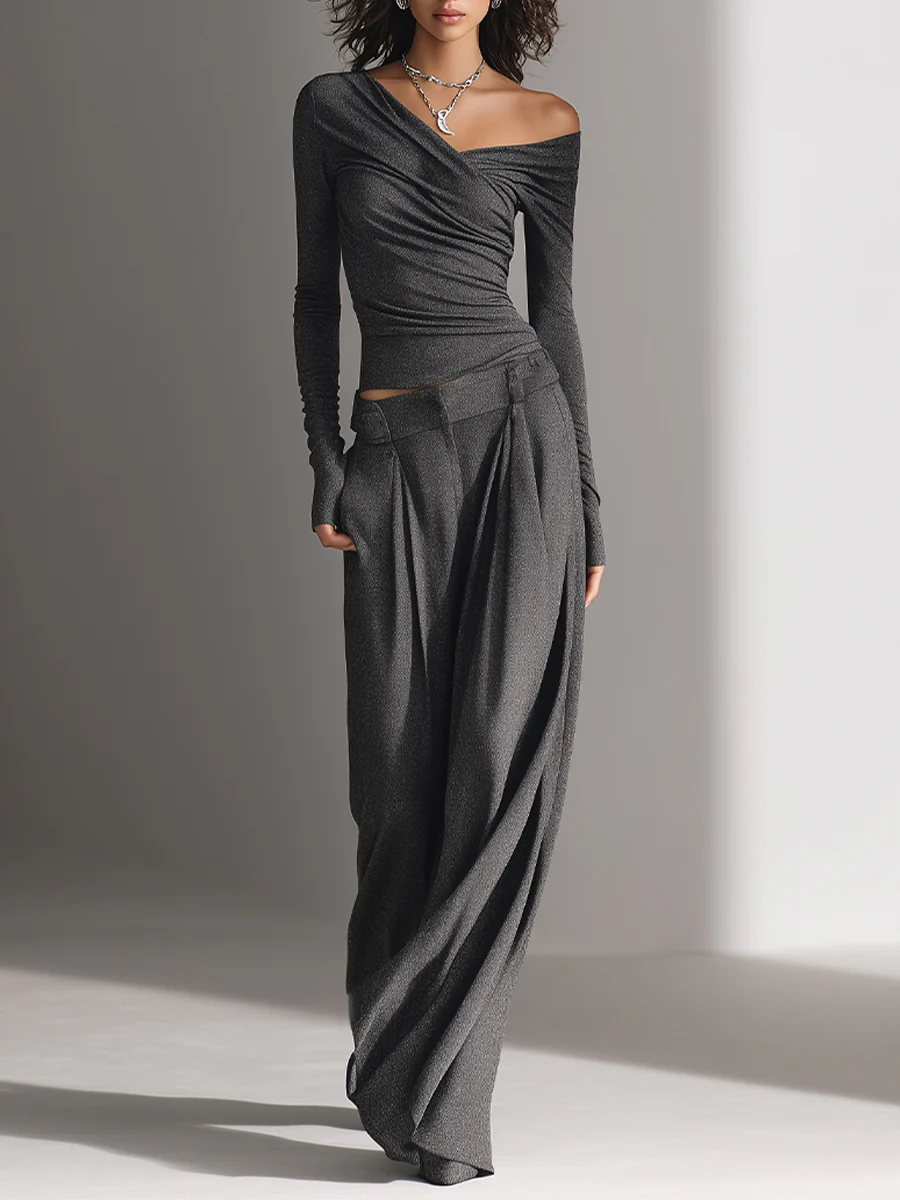 Samantha | Ensemble Top Bardot et Pantalon Large