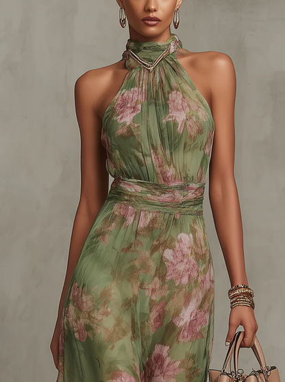 Florence | Robe Maxi Chiffon Fleurie Verte