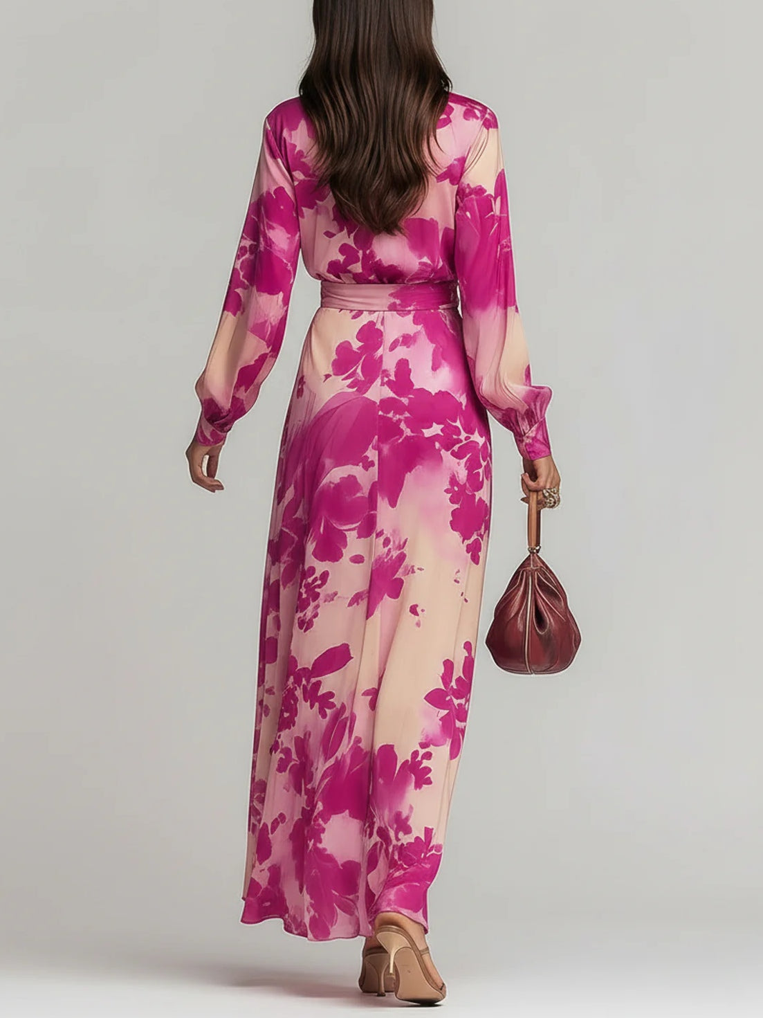 Julia | Robe Maxi Ceinturée à Fleurs et Décolleté en V
