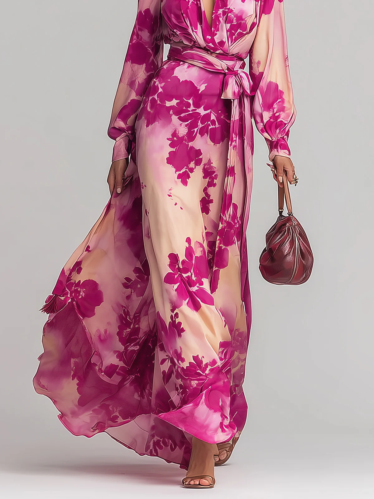 Julia | Robe Maxi Ceinturée à Fleurs et Décolleté en V